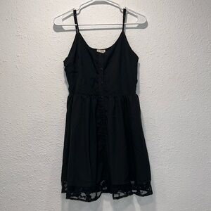 Love Riche black button floral lace trim mini dress for women